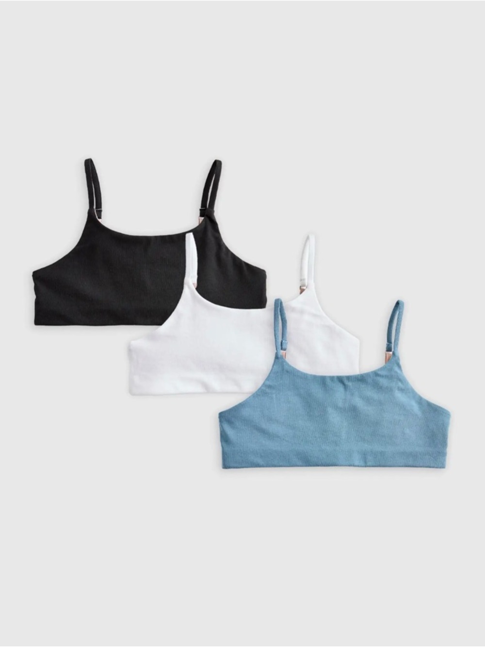 Quince Organic Cotton Scoop Reversible Bralette, Blue, White, Girls size 12 y894